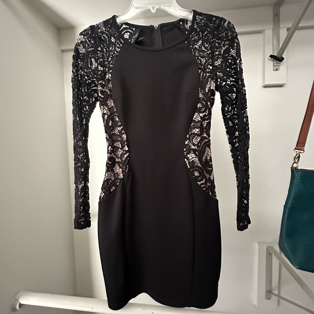 Bcx Black Lace Accent Bodycon Dress Sz 1